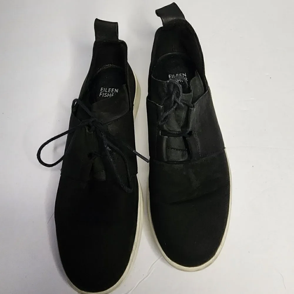 Eileen Fisher Women's Size 6.5 Kipling Tumbled Nubuck Sneakers Black